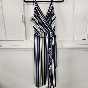 Loft striped faux wrap spaghetti strap dress